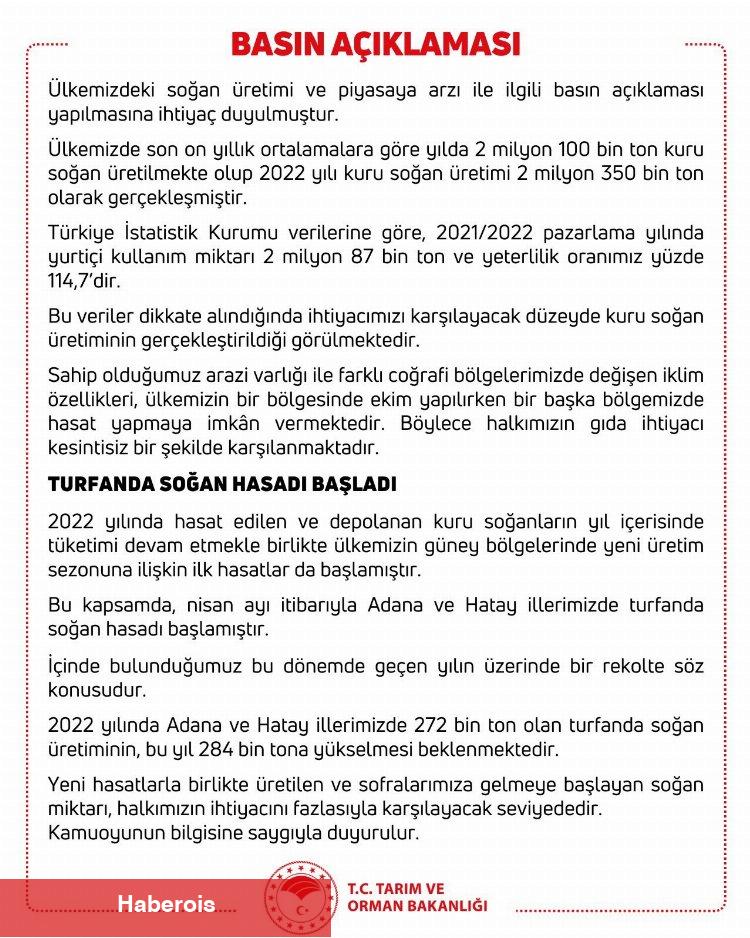 Bakanlıktan 'soğan'a verisel açıklama
