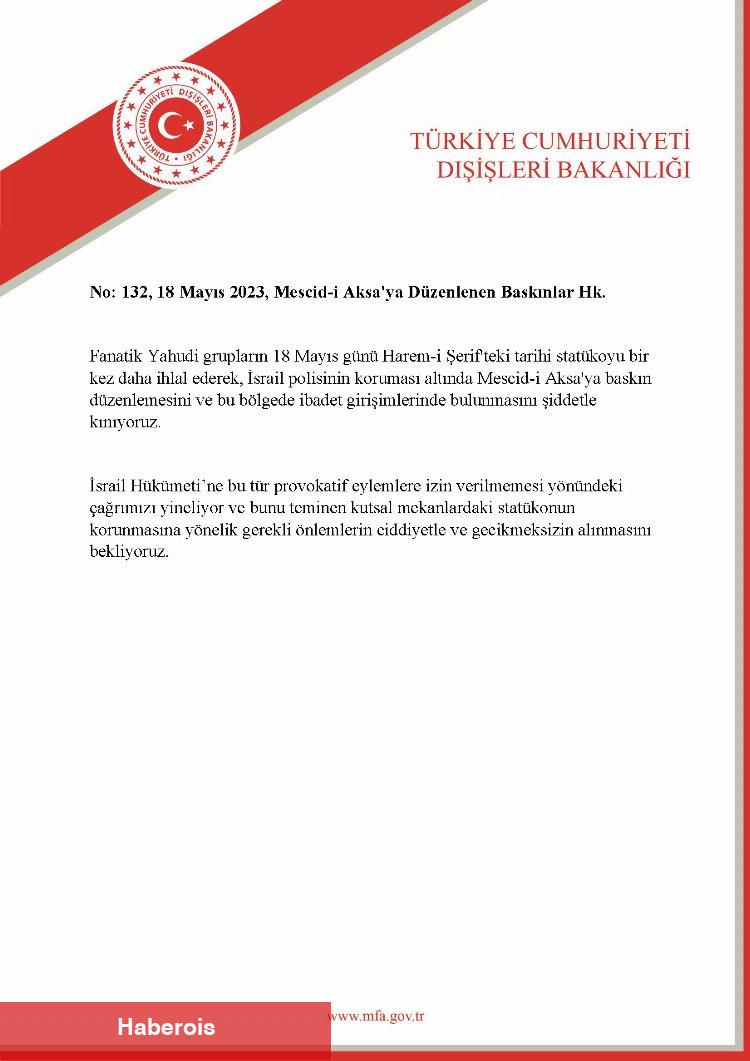 Dışişleri'nden Mescid-i Aksa'ya yapılan baskına kınama