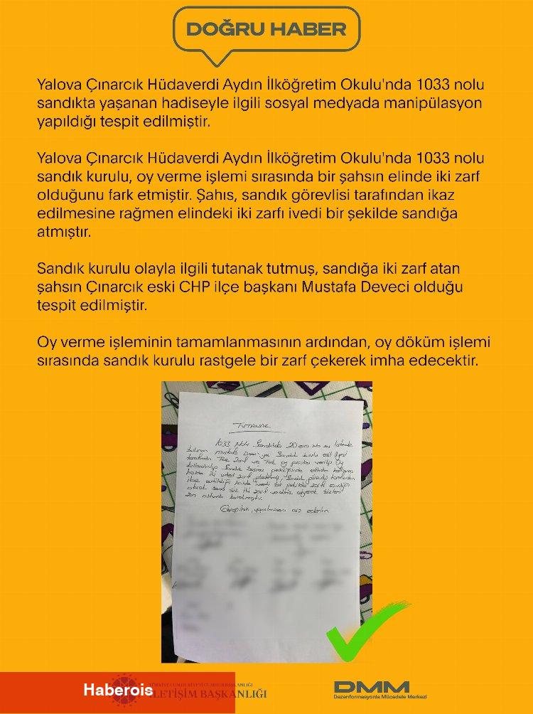 Yalova'daki çift zarf olayına DMM'den açıklama