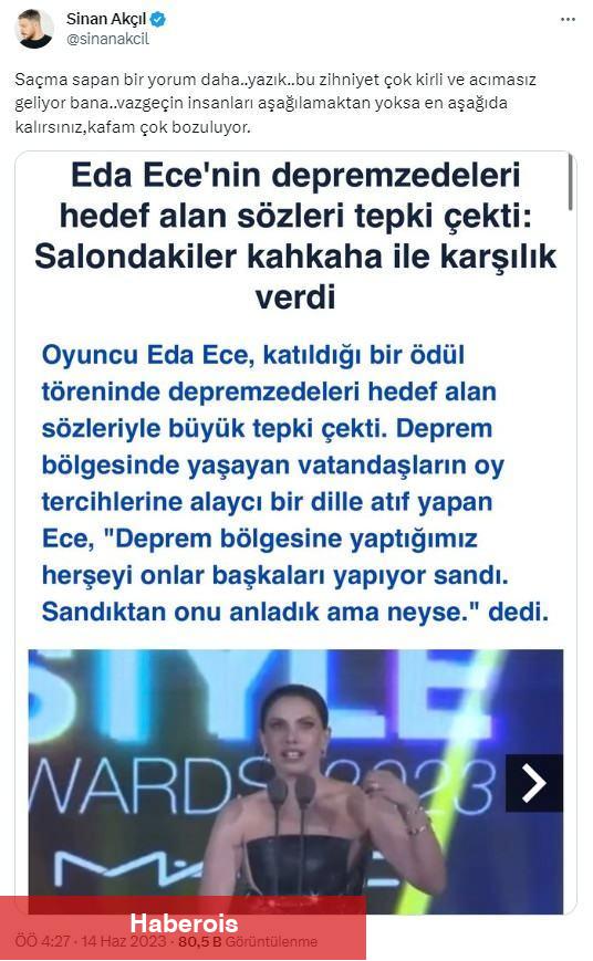 Eda Ece'nin depremzedeleri amaç alan kelamları ünlü isimlerin reaksiyonunu çekti! "Acımasızca"