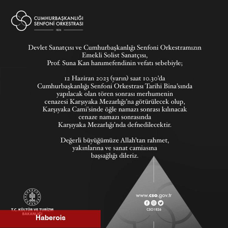 Keman virtüözü Suna Kan vefat etti