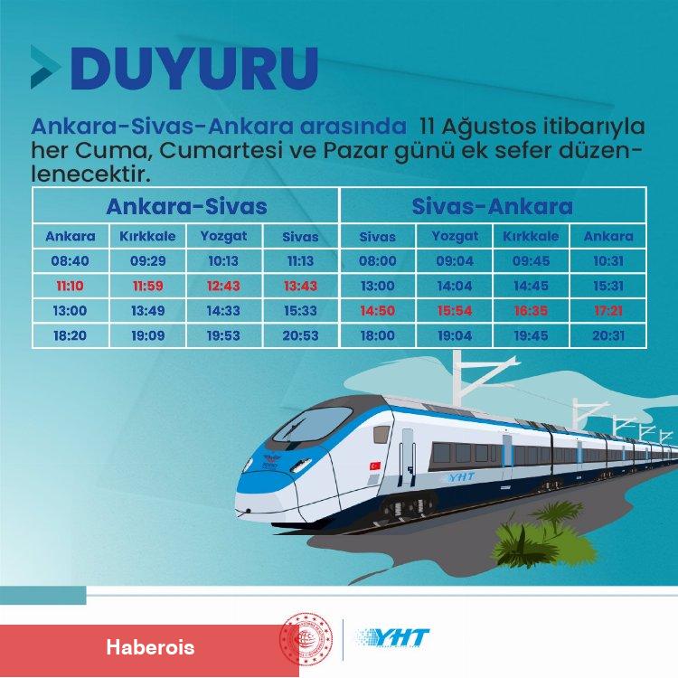 Ankara-Sivas YHT hattına ek sefer geliyor