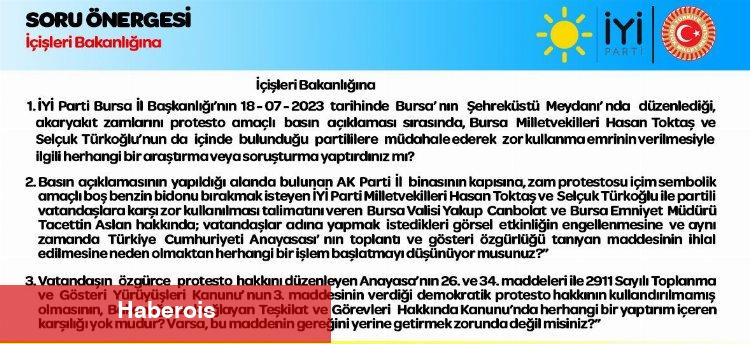 İYİ Parti'nin benzin bidonlu Bursa eylemi TBMM'ye taşındı