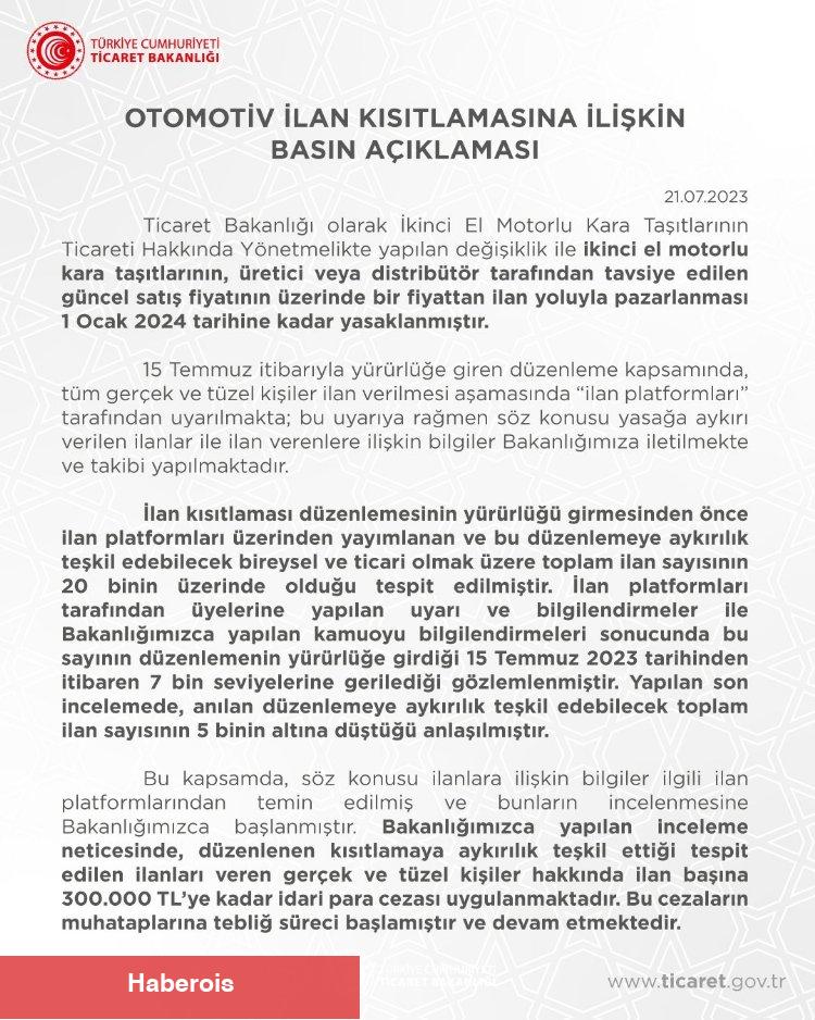 Ticaret'ten otomotiv ilan kısıtlaması