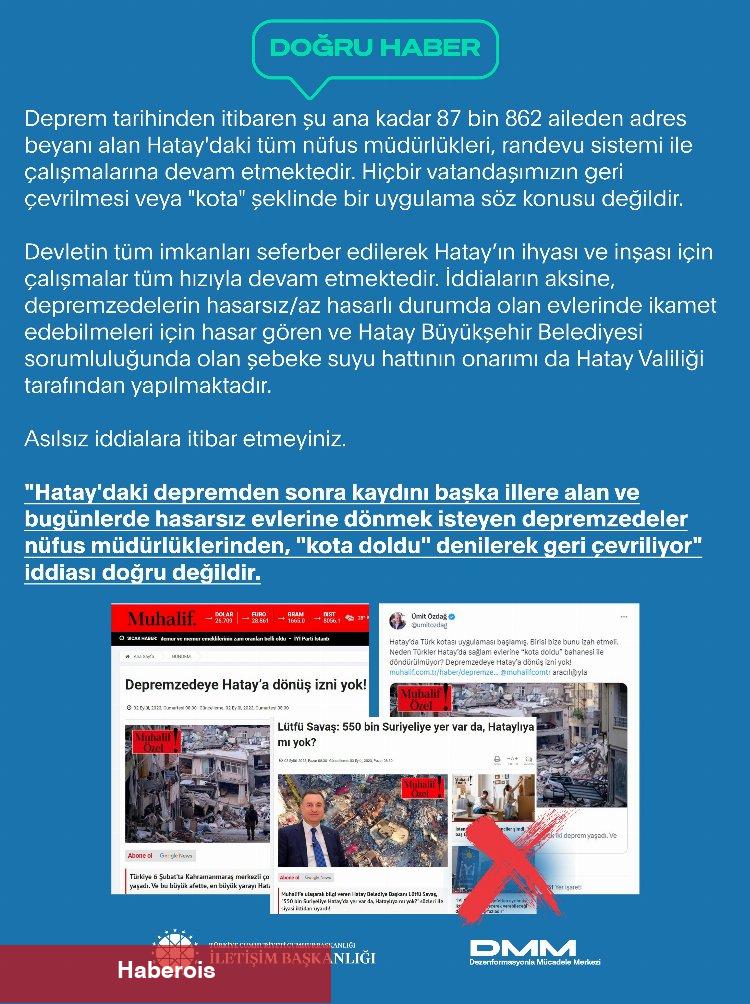 DMM: Depremzedelere Nüfus'ta 'kota' yok!