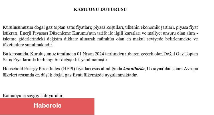Doğal gaza Nisan'da zam yok!