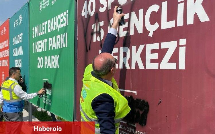 İYİ Parti'den Bursa'da sprey boyalı protesto - Haberois İYİ Parti'den Bursa'da sprey boyalı protesto