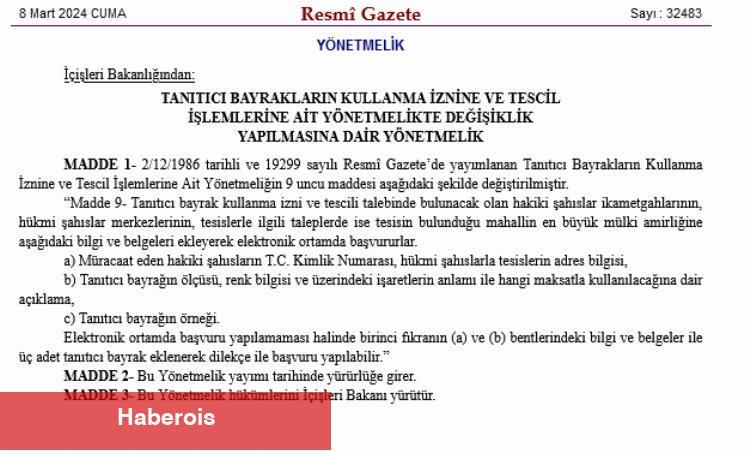 Tanıtıcı bayrakların tescilinde değişiklik!