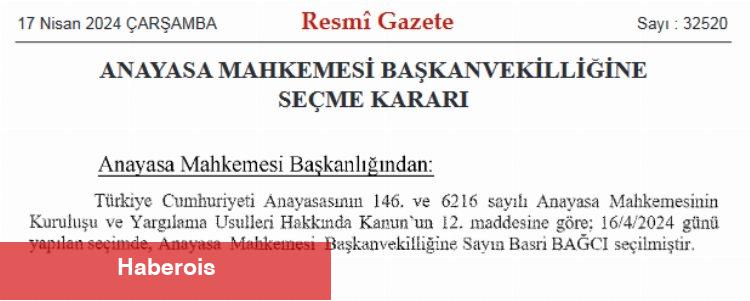 AYM Başkanvekili 'Resmi'leşti