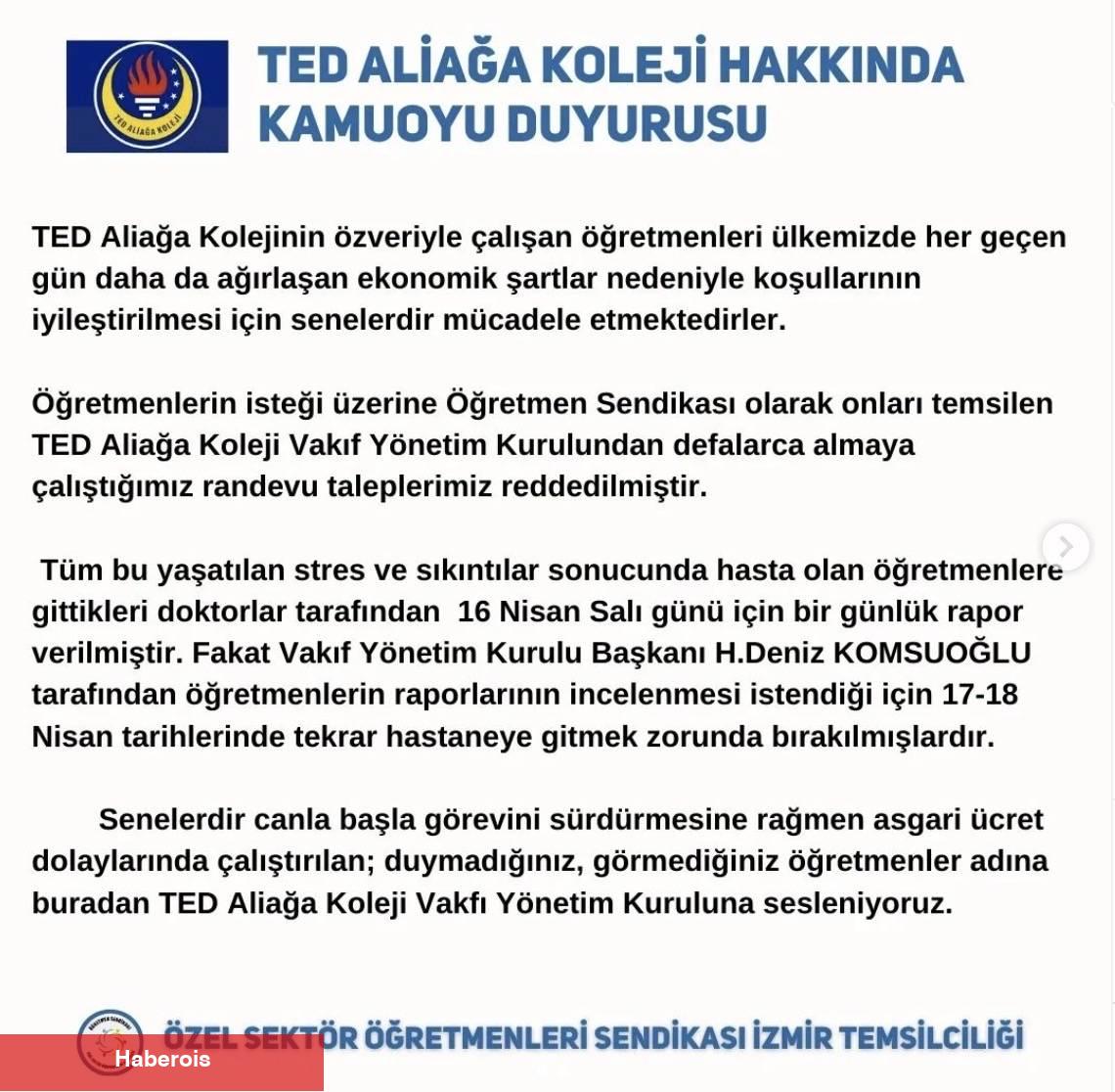 Öğretmenler Sendikası, TED Aliağa Koleji’nde Eylem Hazırlığında ! 