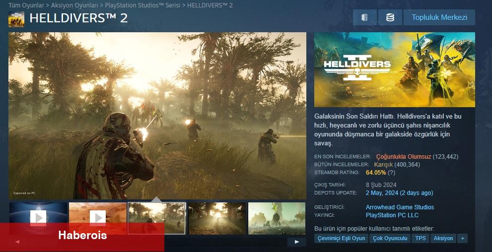 Helldivers 2 Steam'de Bir Günde 100 Binden Fazla Olumsuz Yorum Aldı! - Haberois Helldivers 2 Steam'de Bir Günde 100 Binden Fazla Olumsuz Yorum Aldı!