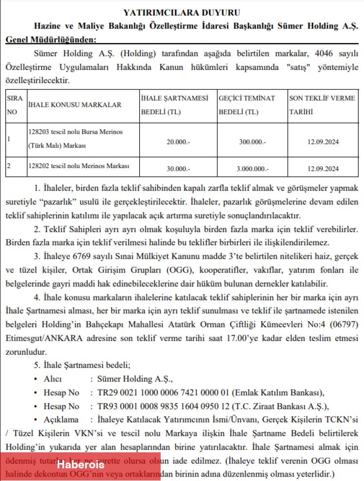 Sümer Holding iki markasını özelleştiriyor