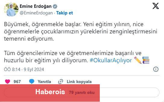 Emine Erdoğan'dan yeni eğitim öğretim yılı paylaşımı!
