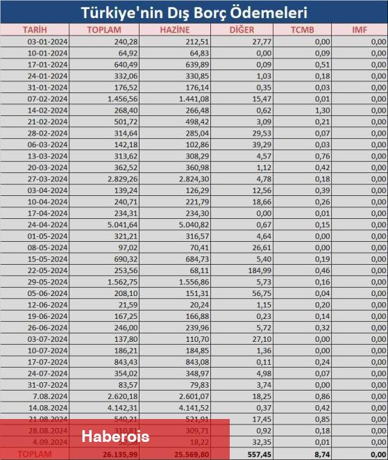 Türkiye'nin bu yıl dış borç ödemeleri 26 milyar 135,99 milyon dolar oldu