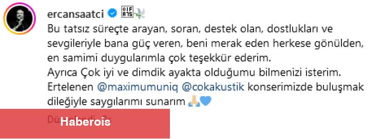 Adli kontrol şartıyla serbest olan Ercan Saatçi'den ilk paylaşım