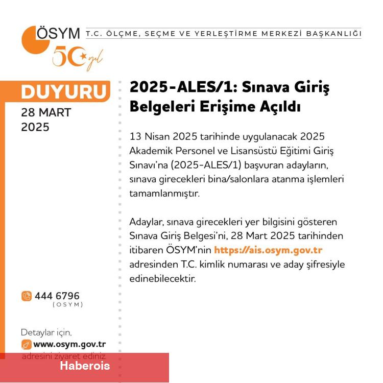 ALES/1 ve DİB-MBST sınav giriş belgeleri erişime açıldı