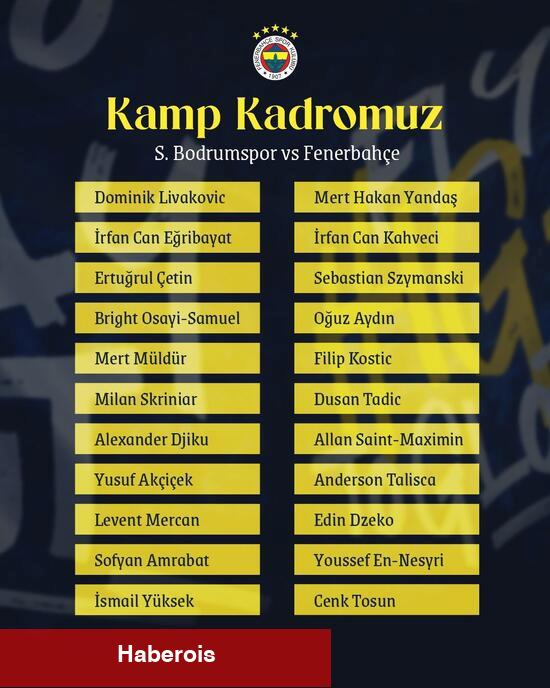 İşte Fenerbahçe'nin Bodrum FK kadrosu!