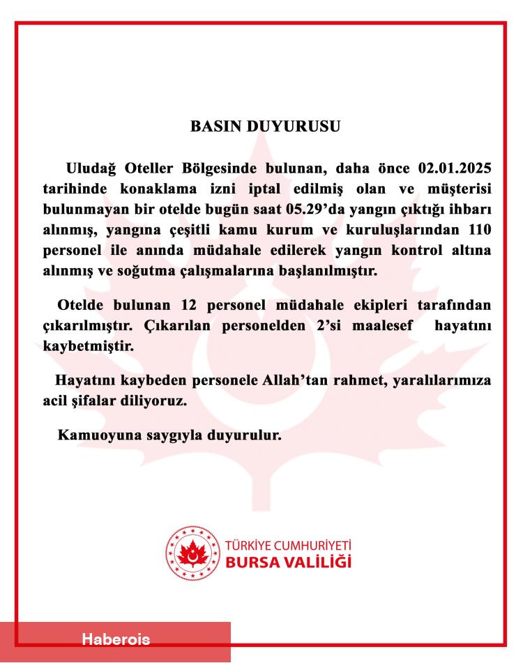 Uludağ'da kapalı otelde yangın! 2 ölü