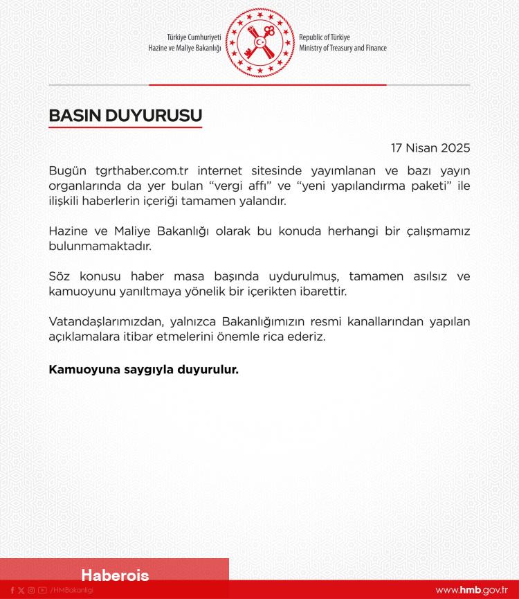 Bakanlıktan 'vergi affı' ve 'yapılandırma' iddialarına yalanlama