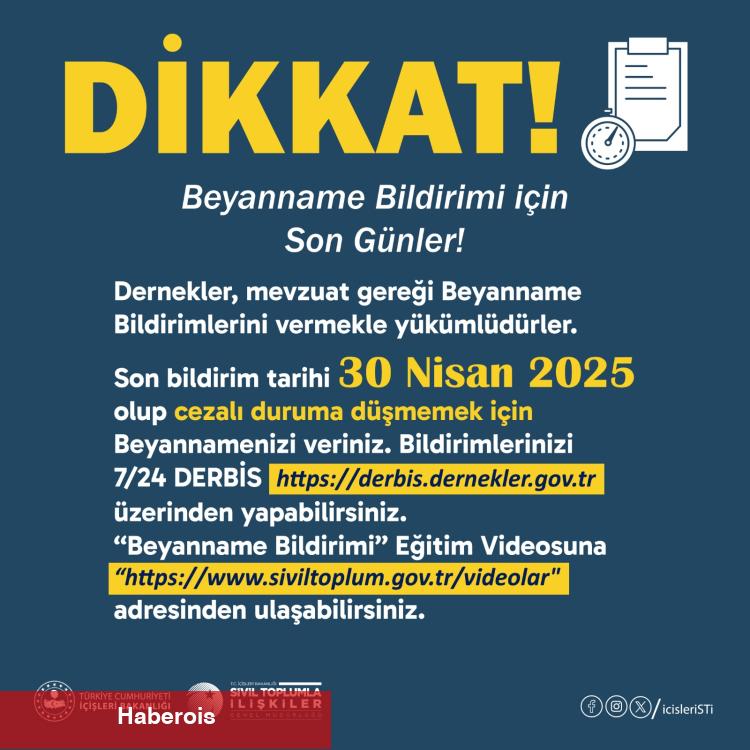 Dernekler için beyanda 30 Nisan son gün!