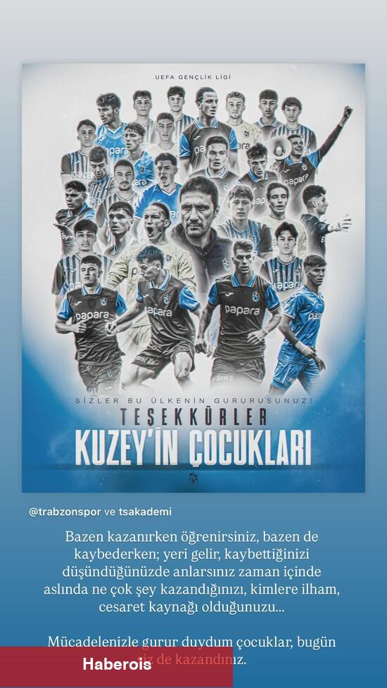Fatih Terim'den Trabzonspor U19 Takımı için paylaşım