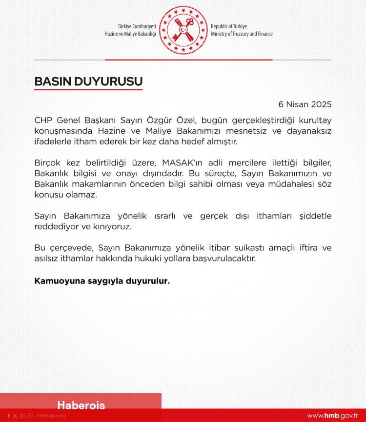 Hazine ve Maliye Bakanlığı’ndan CHP’ye ‘itham’ yanıtı