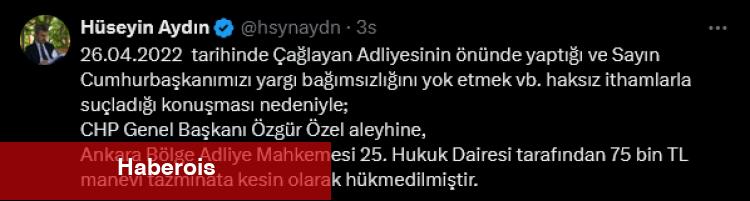Özgür Özel, Cumhurbaşkanı Erdoğan’a 75 bin TL tazminat ödeyecek
