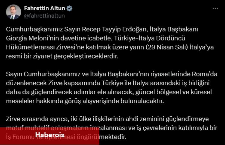 Türkiye-İtalya zirvesi için Roma yolcusu