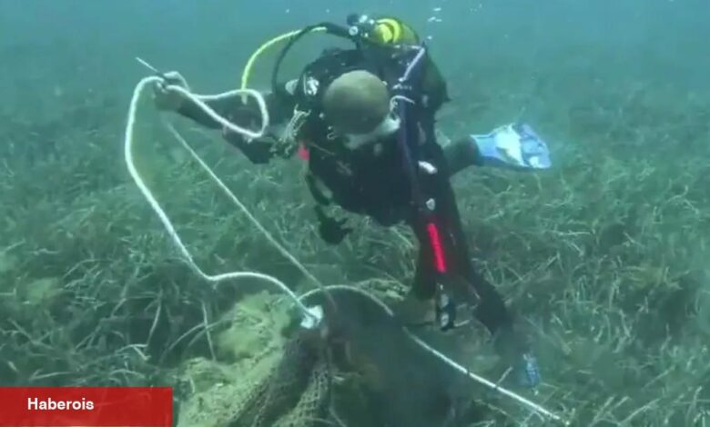İzmir'de deniz tabanından 1,5 ton ağ çıkarıldı! - Haberois İzmir'de deniz tabanından 1,5 ton ağ çıkarıldı!