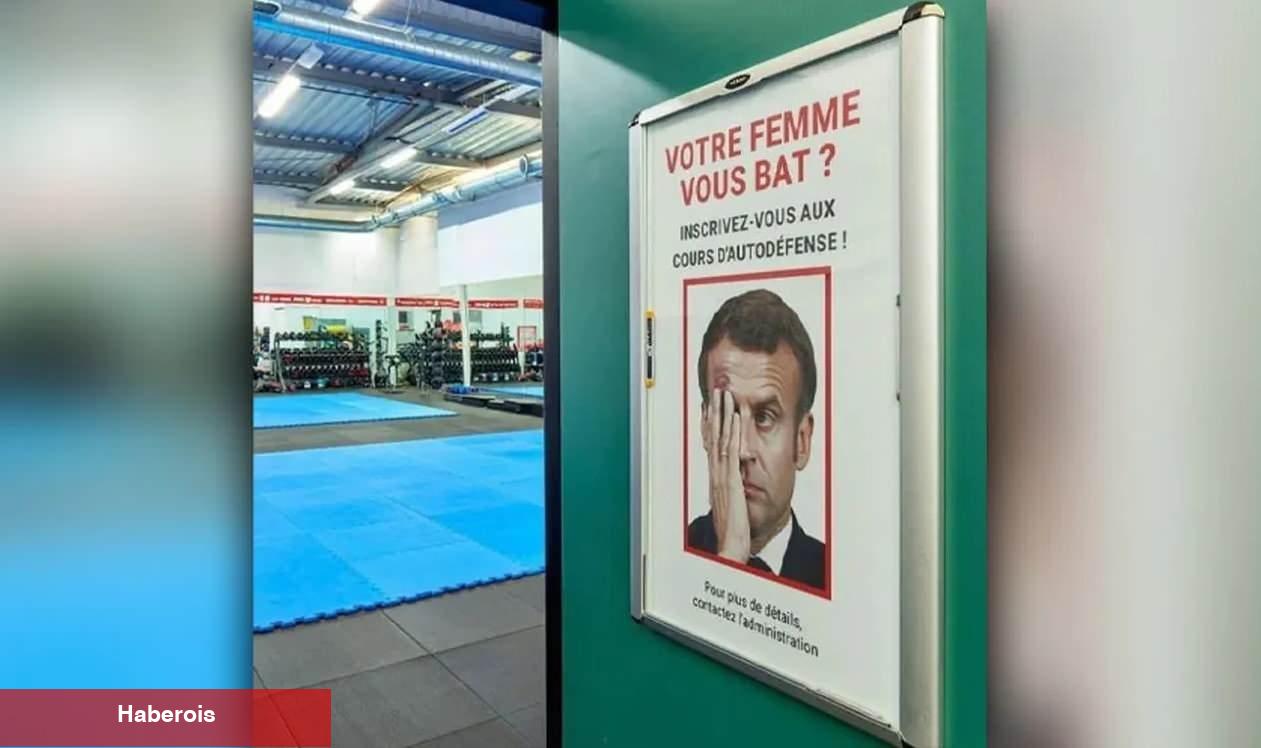 Macron Fransız halkının lisanına düştü: Afişle dalga geçtiler! Eşinden tokat yemişti