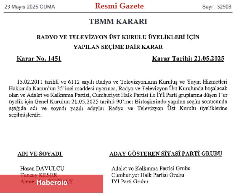 RTÜK'ün yeni üyeleri Resmi Gazete'de