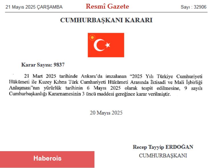 Türkiye ile KKTC iktisadi ve mali işbirliği 'Resmi'leşti