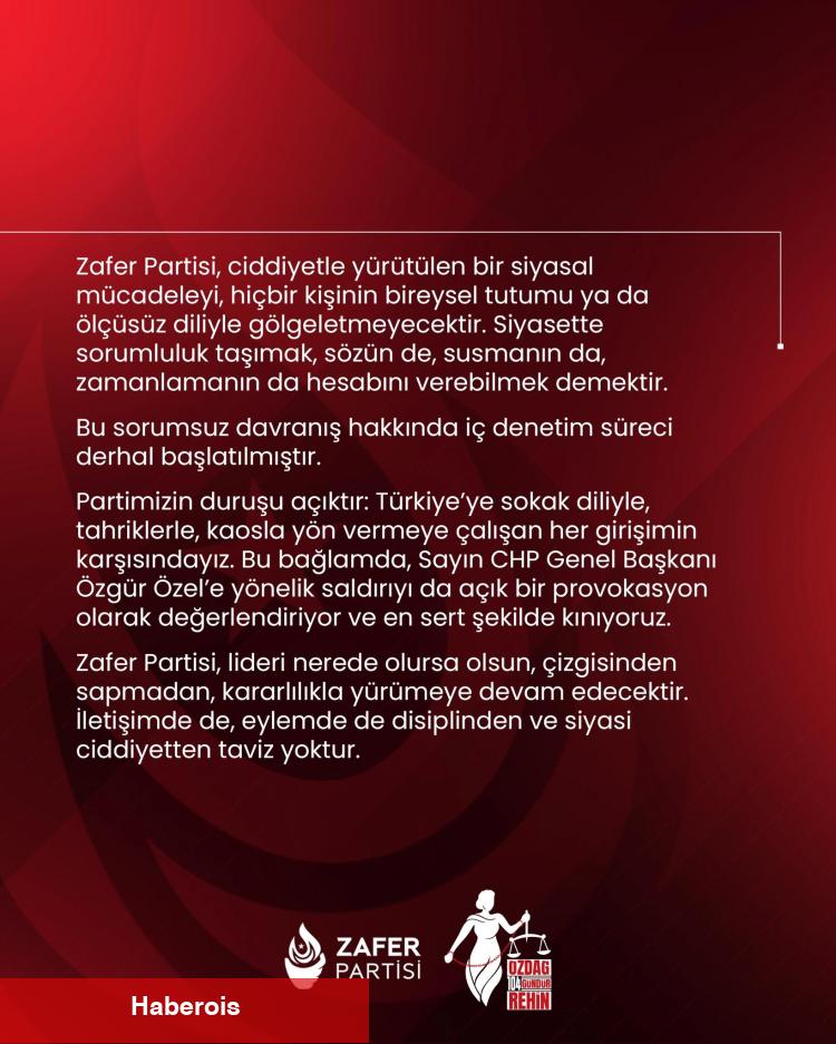 Zafer Partisi'nin paylaşımına re'sen soruşturma başlatıldı! Partiden 'disiplin' açıklaması!