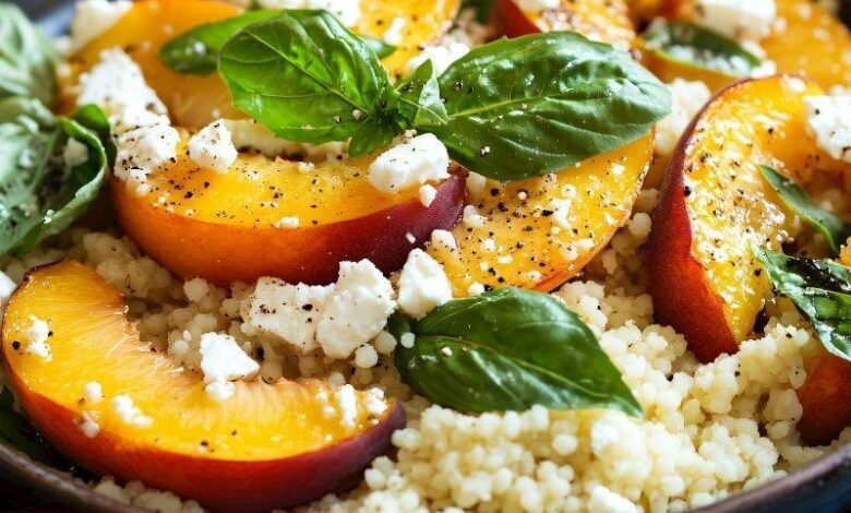 Feta Peynirli Şeftalili Kuskus - Haberois Feta Peynirli Şeftalili Kuskus