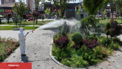 Konya'da yeşil alanları ilaçlamaya devam
