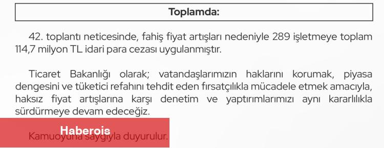 Ticaret'ten fahiş fiyata rekor ceza! 289 işletmeye 114,7 milyon TL!